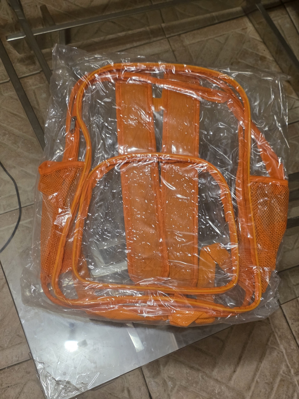 Clear Orange Kids Backpack with Mesh Pockets